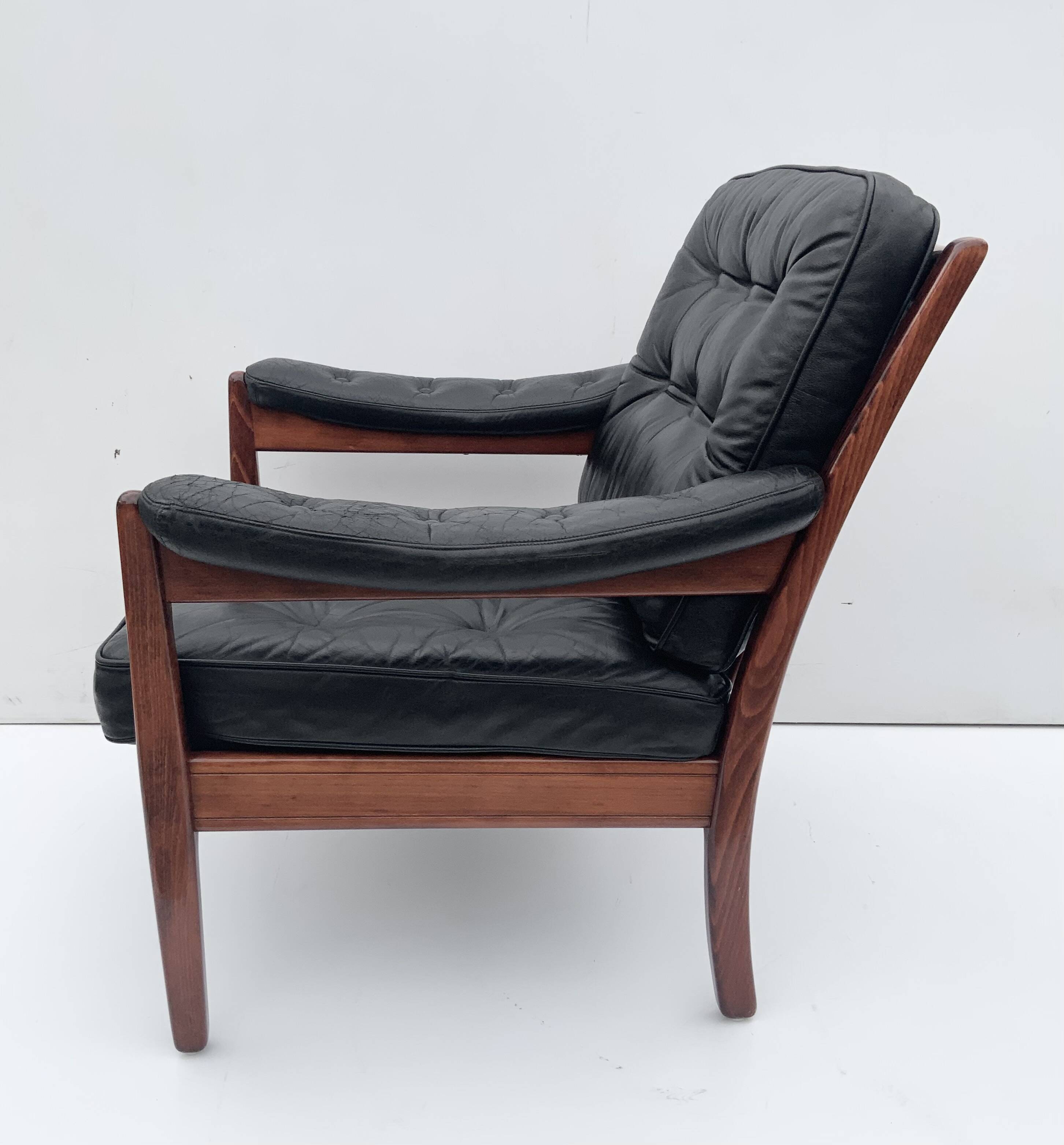 Vintage black leather lounge chair by gote mobler 1970s