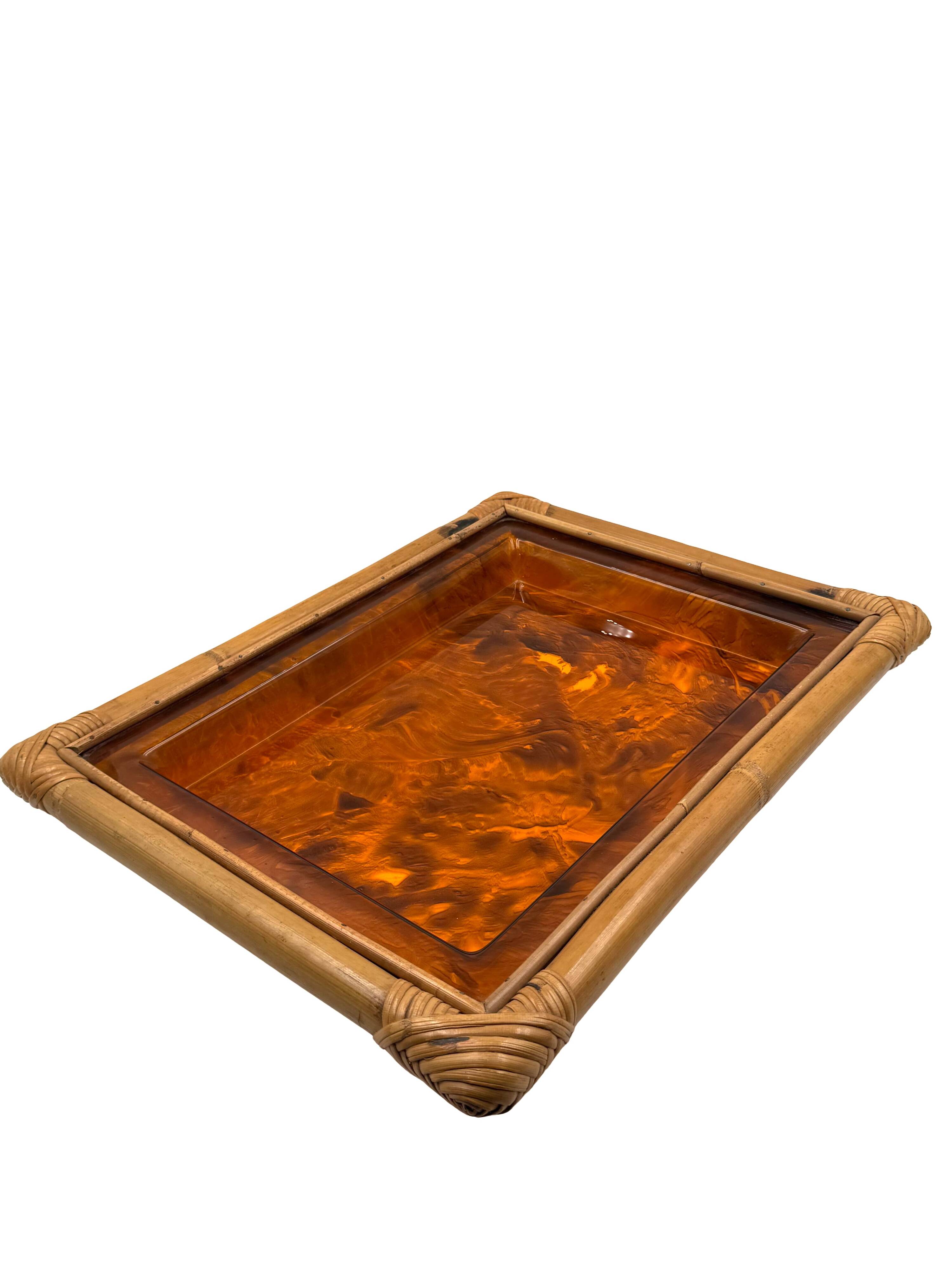 Hollywood regency bamboo tray, Italy 1970s