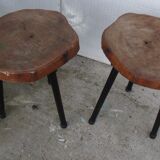 Pair of stools tripod in metal and wood log
