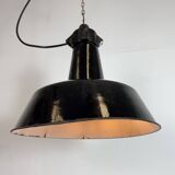 Industrial Black Enamel Factory Lamp with Cast Iron Top, 1950s