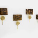 Set de 4 appliques laiton et bronze patiné signées Maison Charles 1970