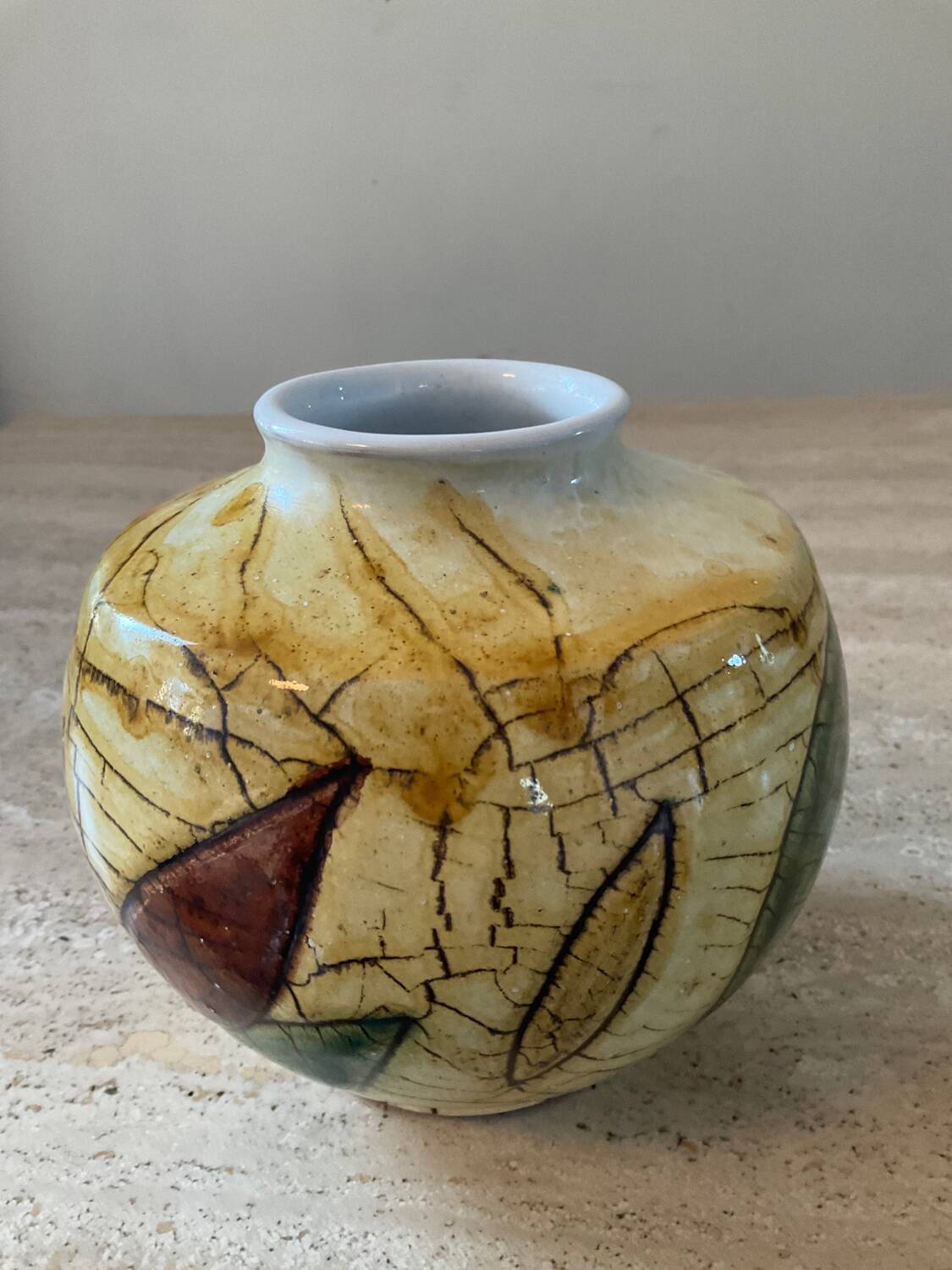 Signed enameled ceramic ball vase