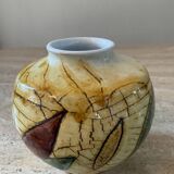 Signed enameled ceramic ball vase