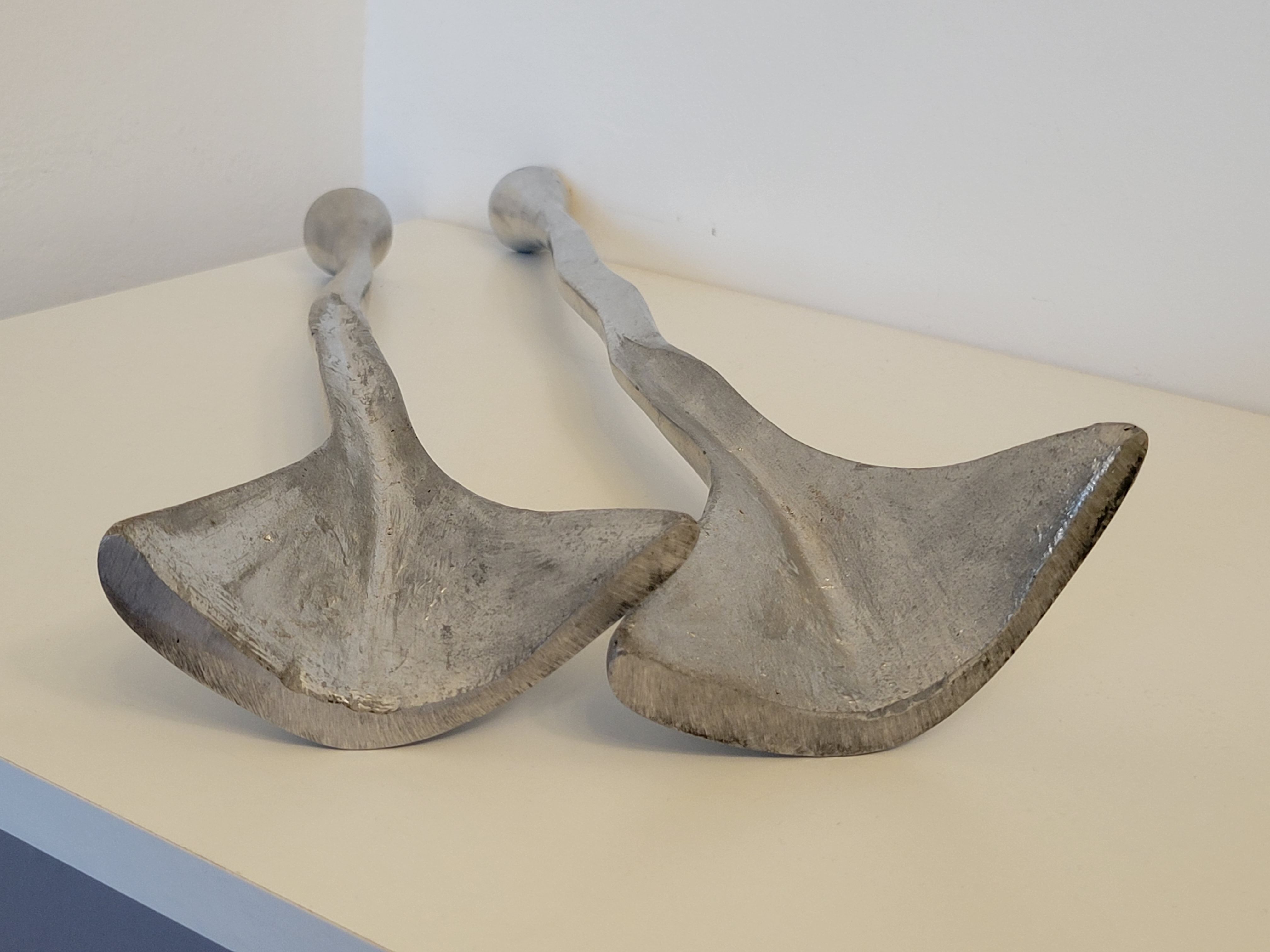 Pair of brutalist metal candlesticks in organic shape sleek design