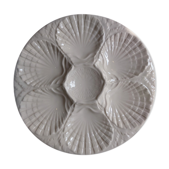 Vintage French white Majolica oyster plate