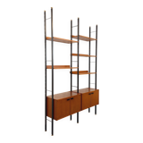 Vintage Italian double modular shelf bookcase in teak and metal