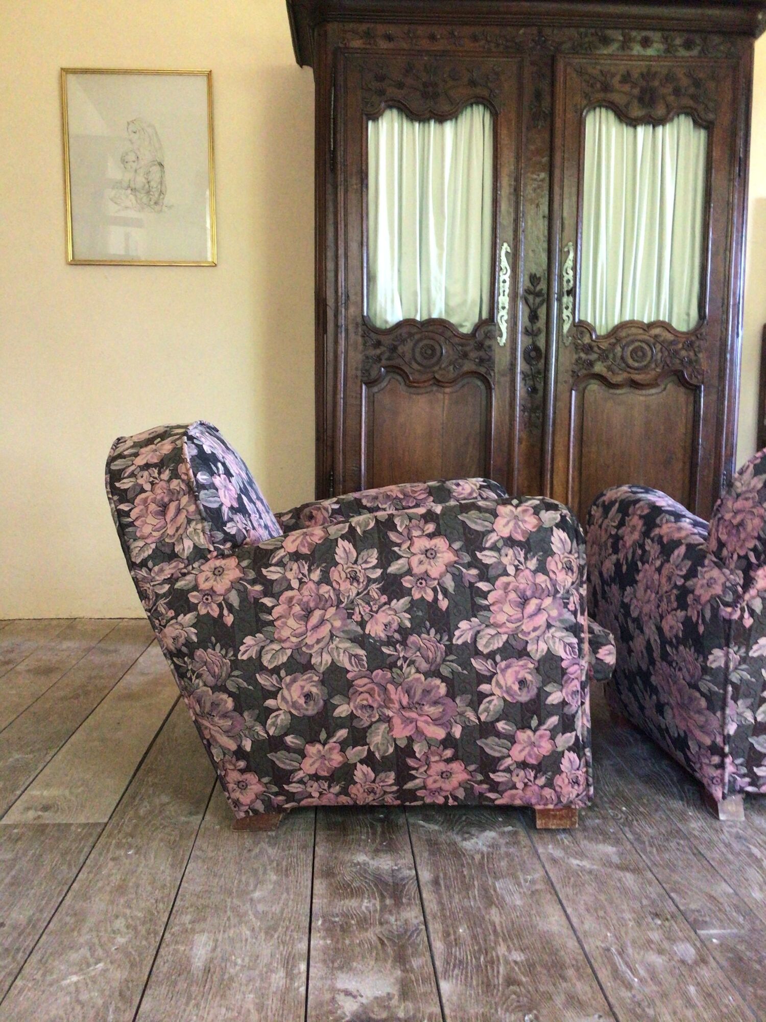 Pair of armchair club tapestry art deco