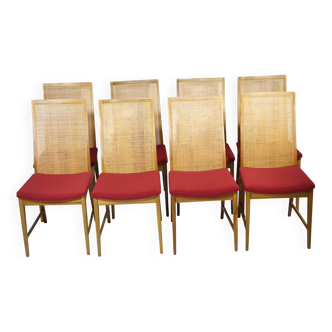 Set of Eight Walnut Dining Chairs with Cane Backs by Dillingham, 1960s
