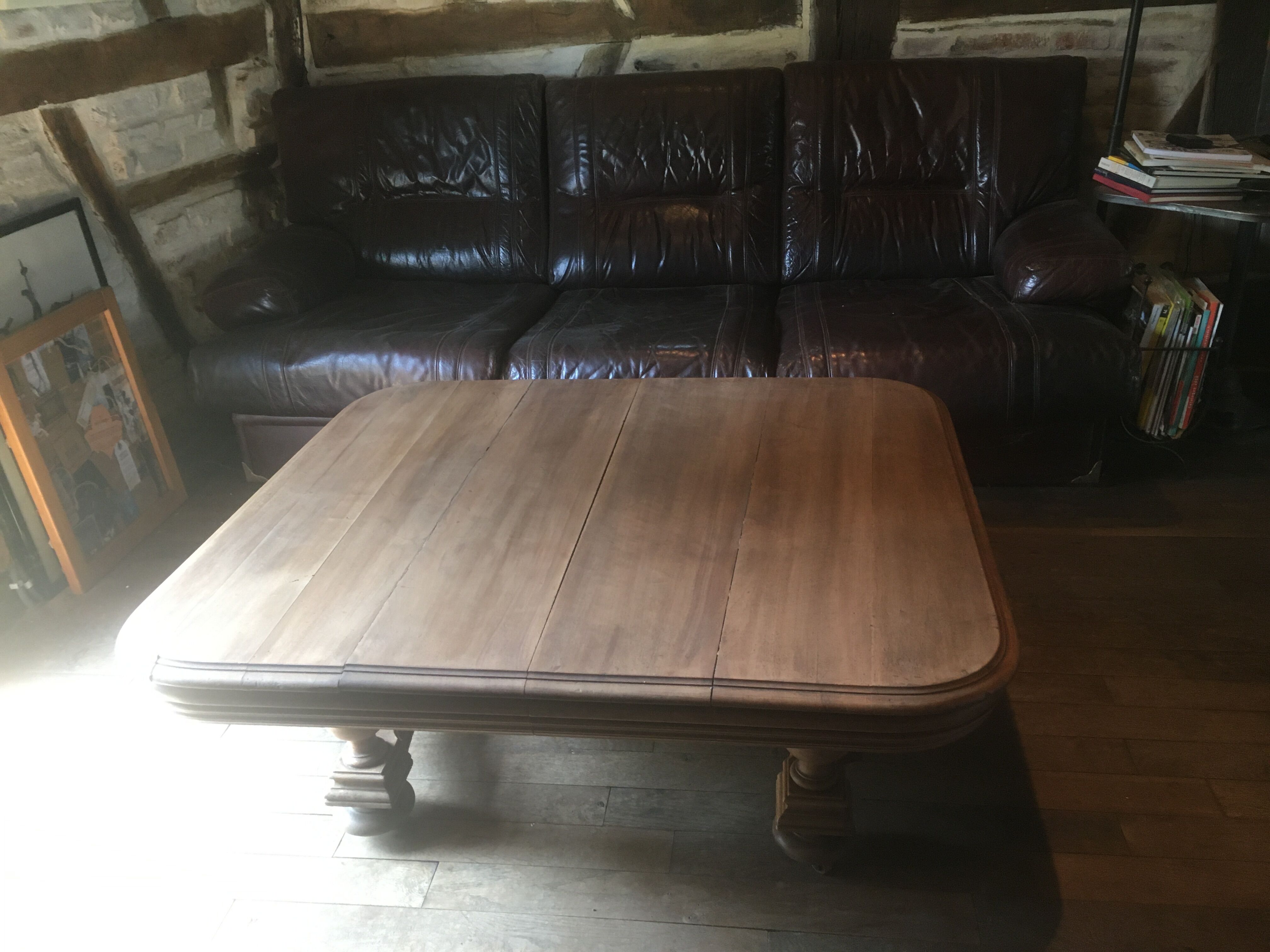 Oak coffee table on casters