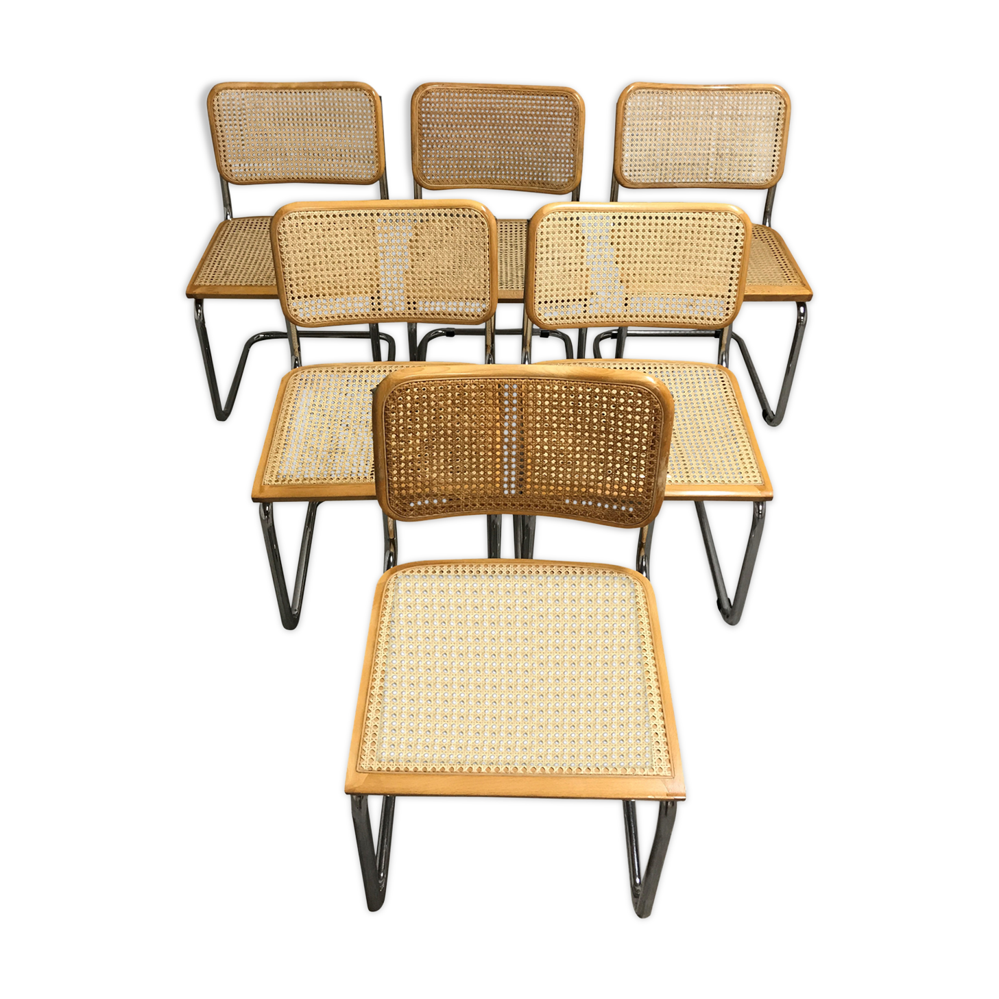Lot de 6 chaises par Marcel Breuer Cesca fabriquées en Italie années 1970