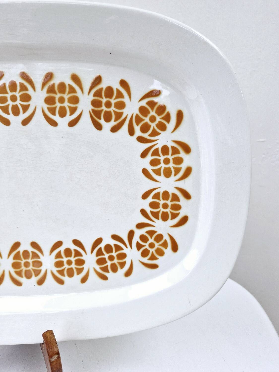 Vintage Oval Dish 70's Sarreguemines Earthenware Decor Orange Flowers 38.5 x 25 cm