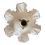 White opaline pendant light with ruffles