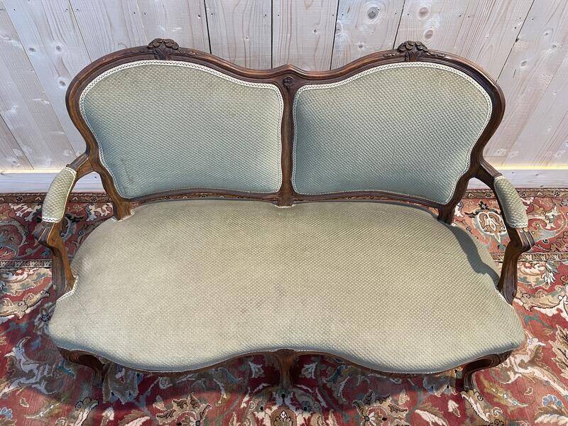 Sofa - Louis XV style bench in green velvet