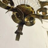 Ceiling lamp wrought iron and glass Spain, 1970s