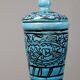 Covered vase or Persian jar, glazed Iznik pottery, vintage turquoise painted.