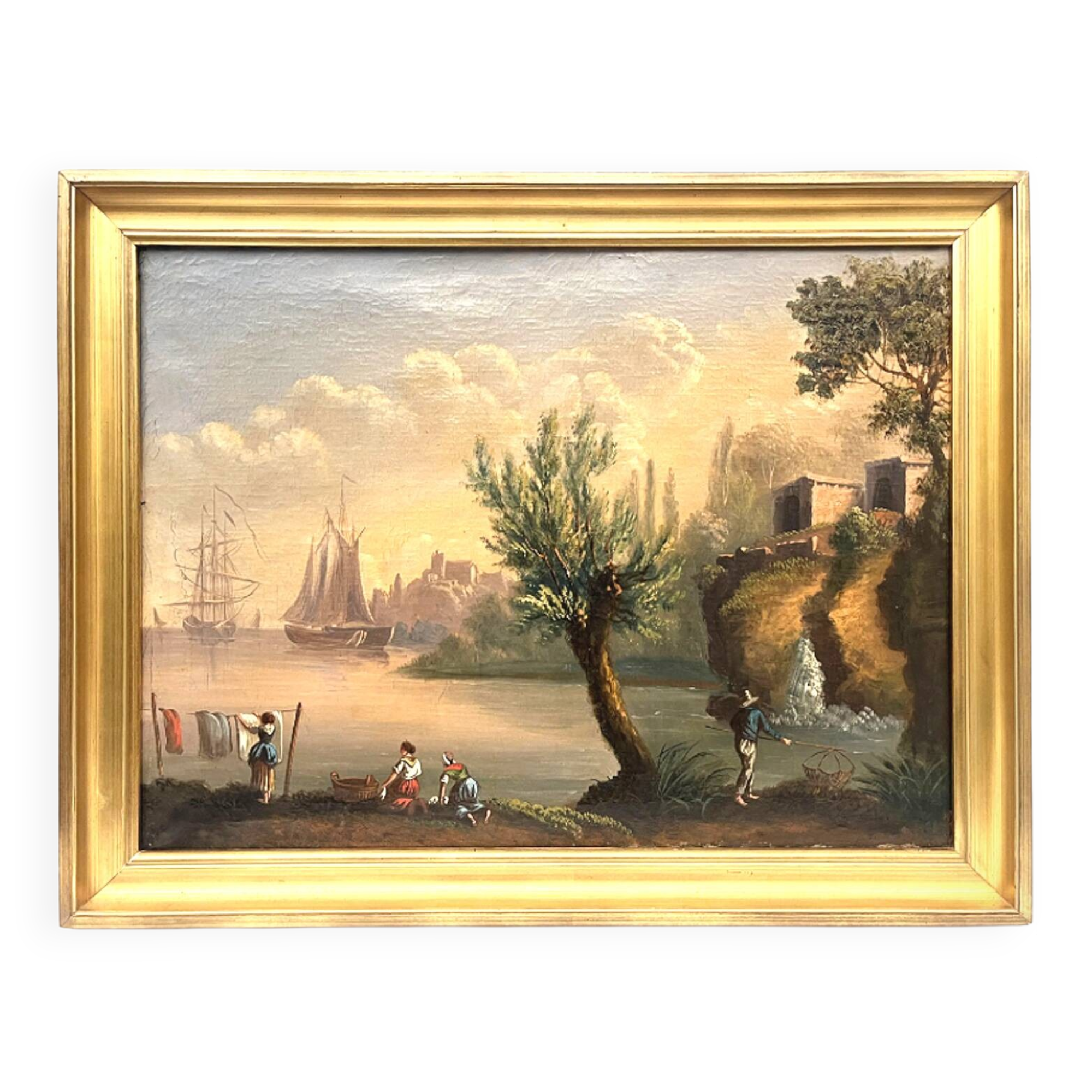 French school of the 19th century. Port scene. Oil on canvas, framed.