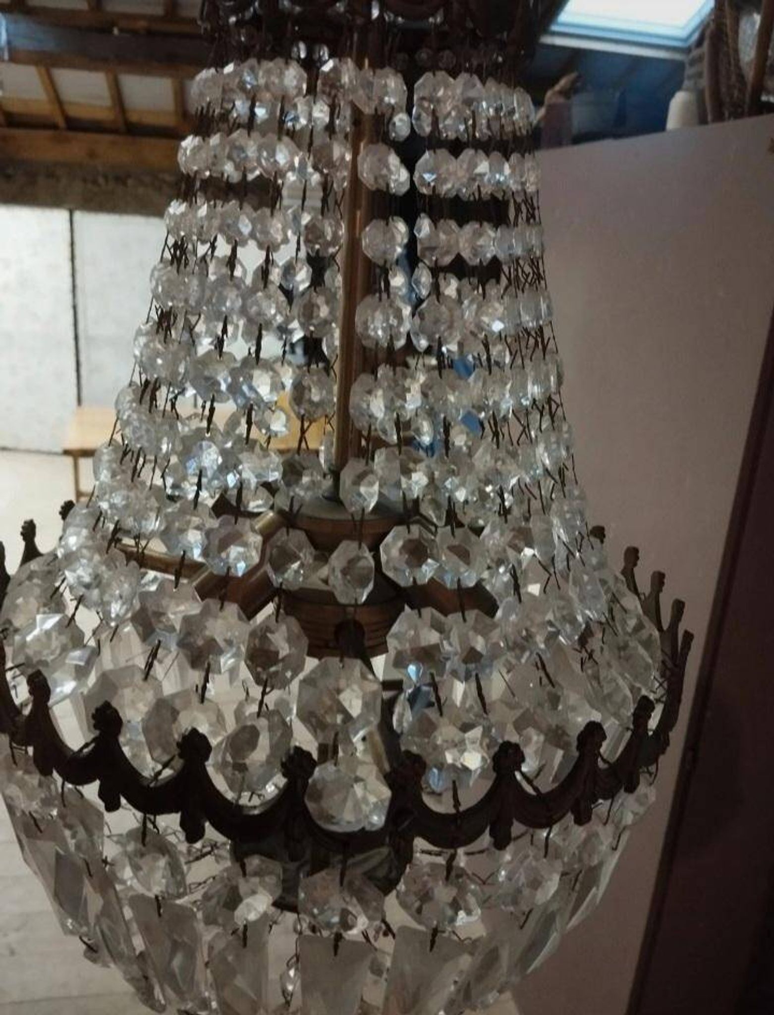 3-light hot air balloon chandelier in bronze with crystal tassels