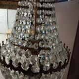 Lustre montgolfiere 3 feux bronze pampille cristal