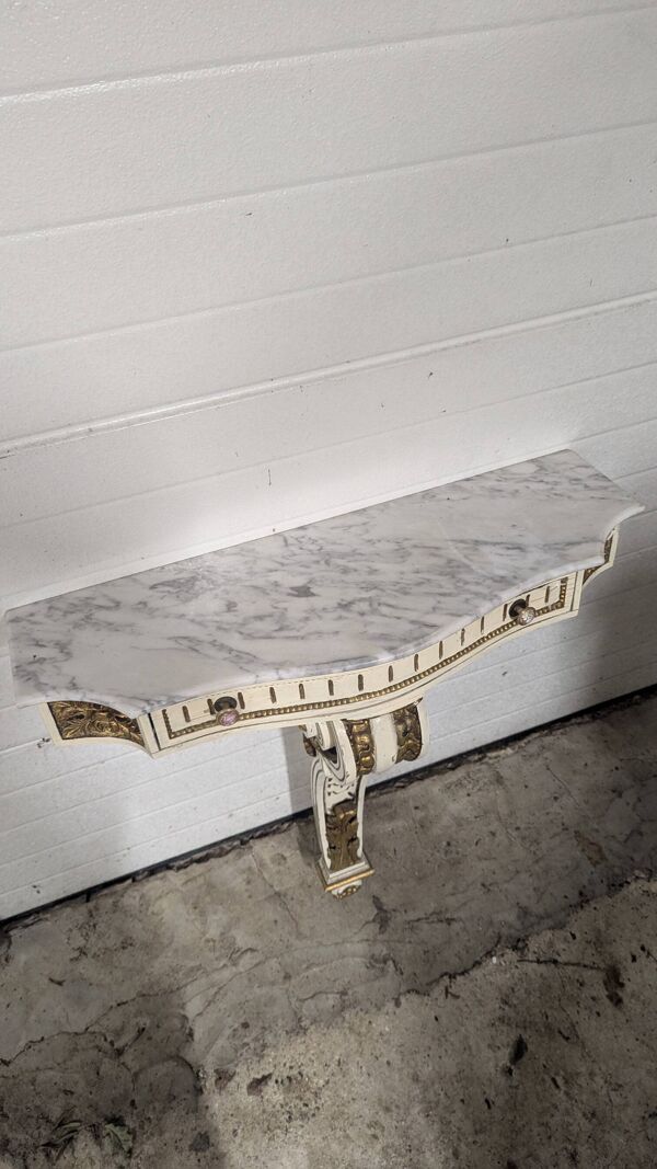 Console d'applique murale style Louis XV avec tiroir et marbre