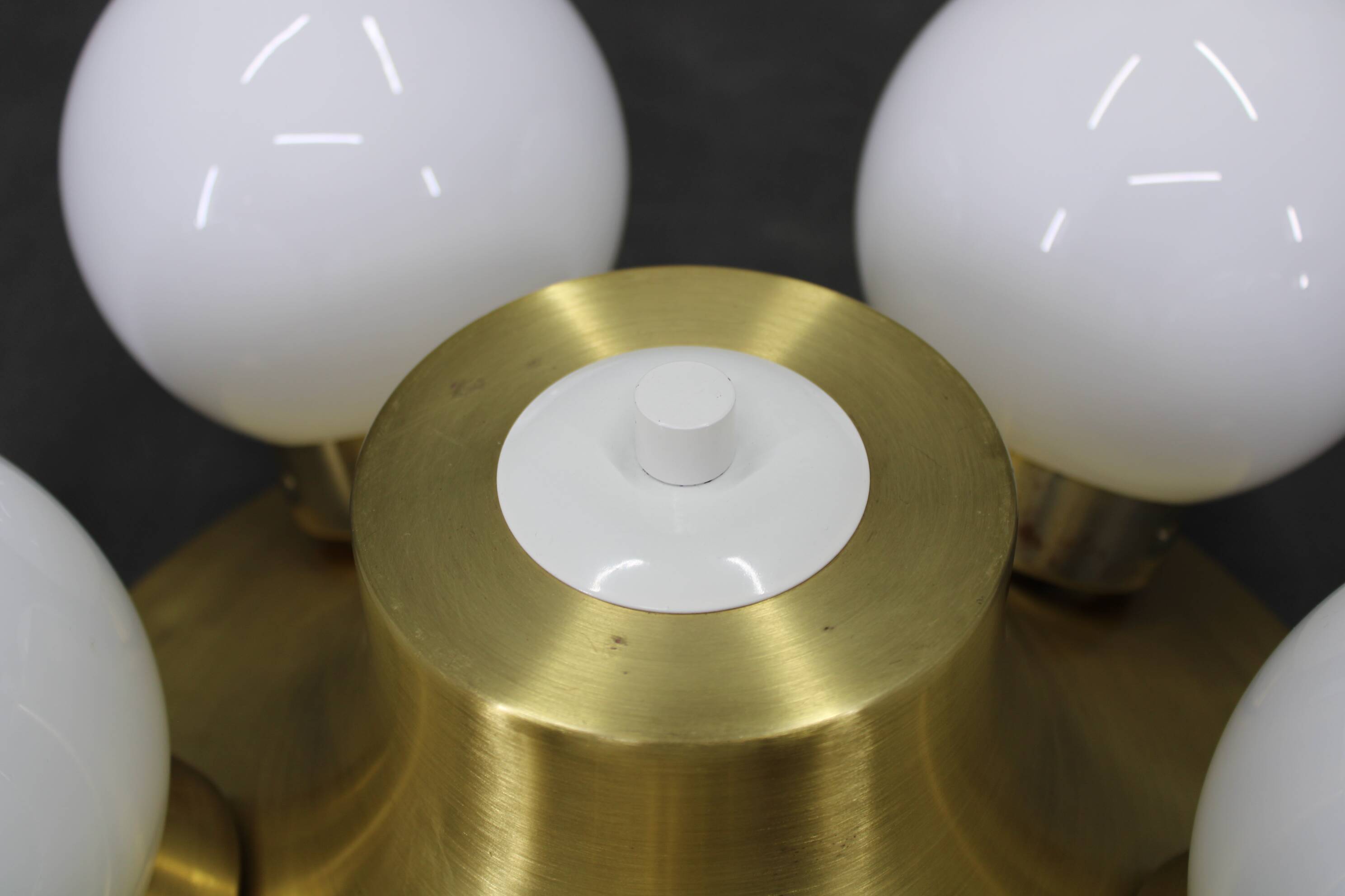 Pair of mid-century brass flush mount lights, 1970s