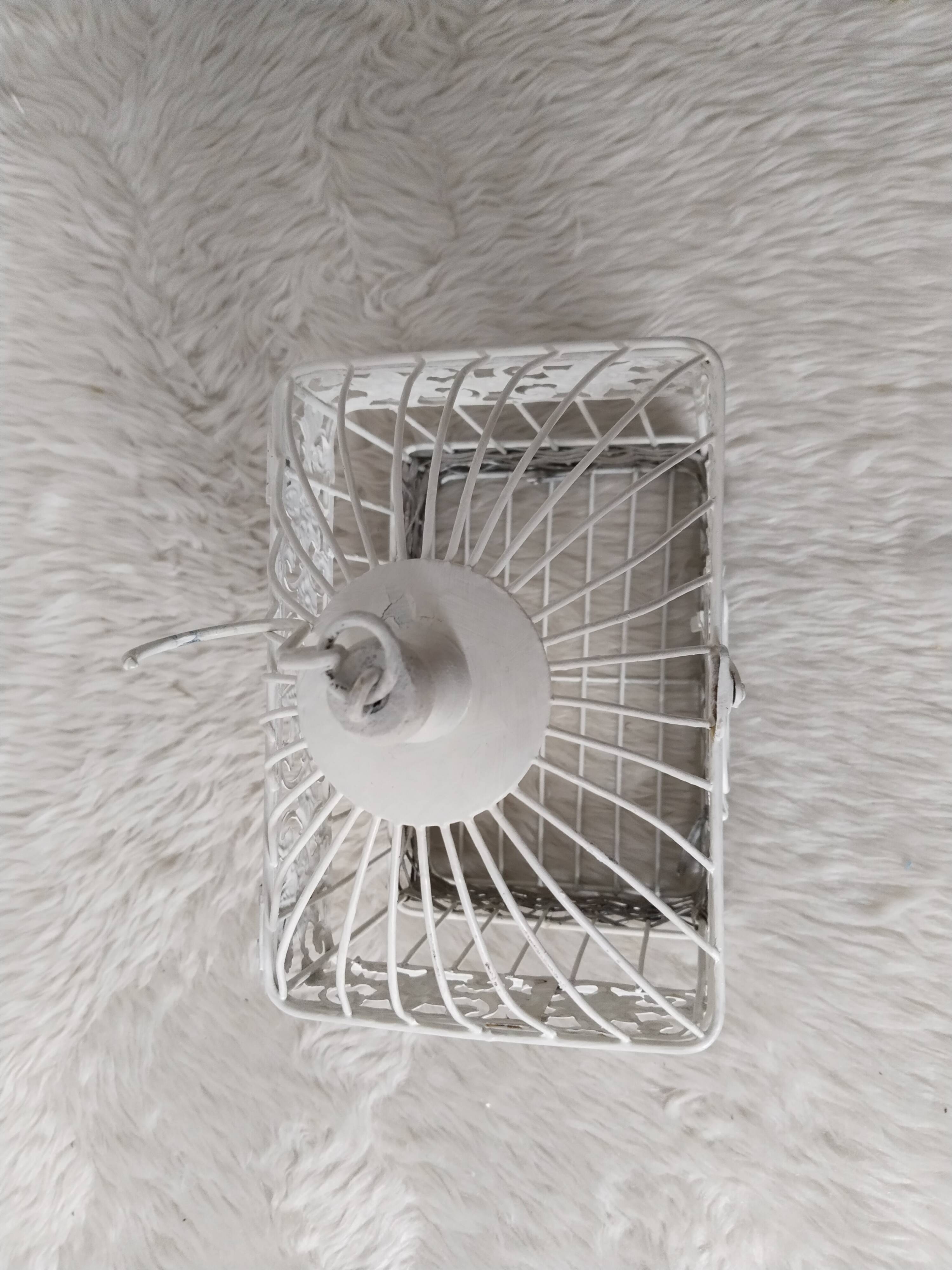 Cage for metal decoration, white patina and rattan, wedding decoration, aviary