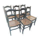 Series of 6 chairs Napoleon III era in blackened wood and canning
