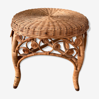 Tabouret peacock en rotin années 1960