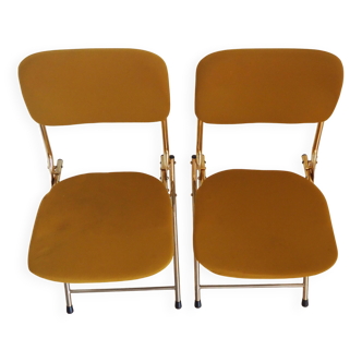 2 Chaises vintage pliables Eyrel jaune moutarde et doré – Design rétro chic