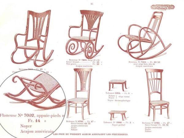 Repose-pied dit ''flâneuse'' en bois courbé par Thonet - années 1910/20
