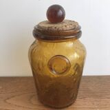 Handmade jar in blown bubbled glass Biot amber