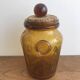 Handmade jar in blown bubbled glass Biot amber