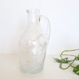 Bubbled glass pitcher with ice tank, handcrafted, French vintag manufacturing