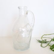 Bubbled glass pitcher with ice tank, handcrafted, French vintag manufacturing