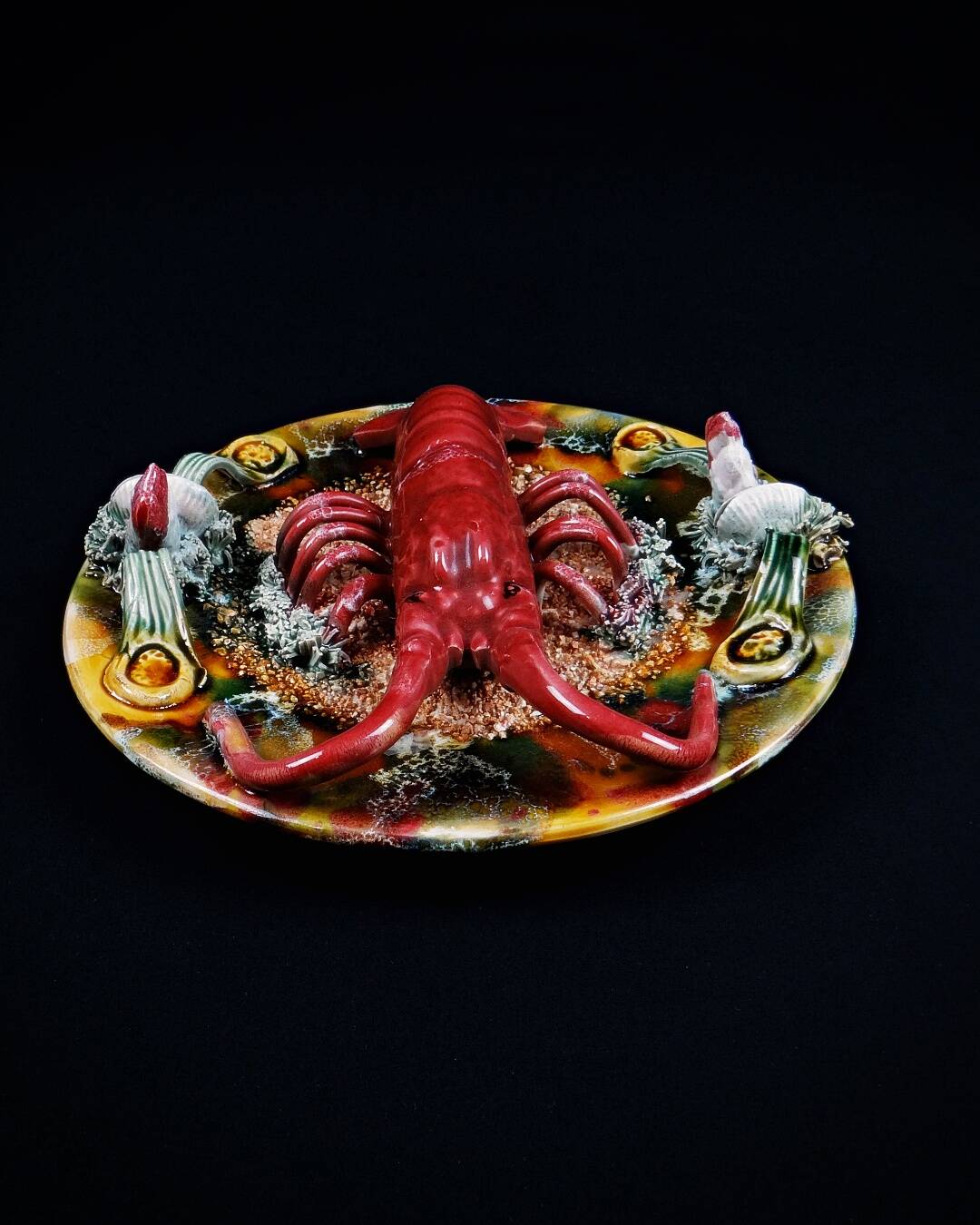Lobster plate in Caldas da Rainha earthenware slip Palissy majolica