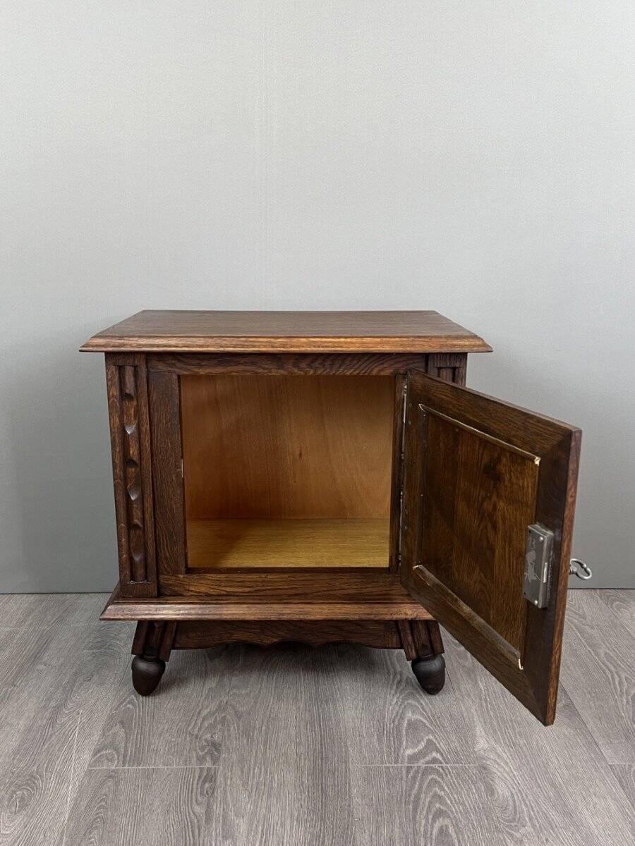 Pair of carved wooden bedside tables, early 20th century