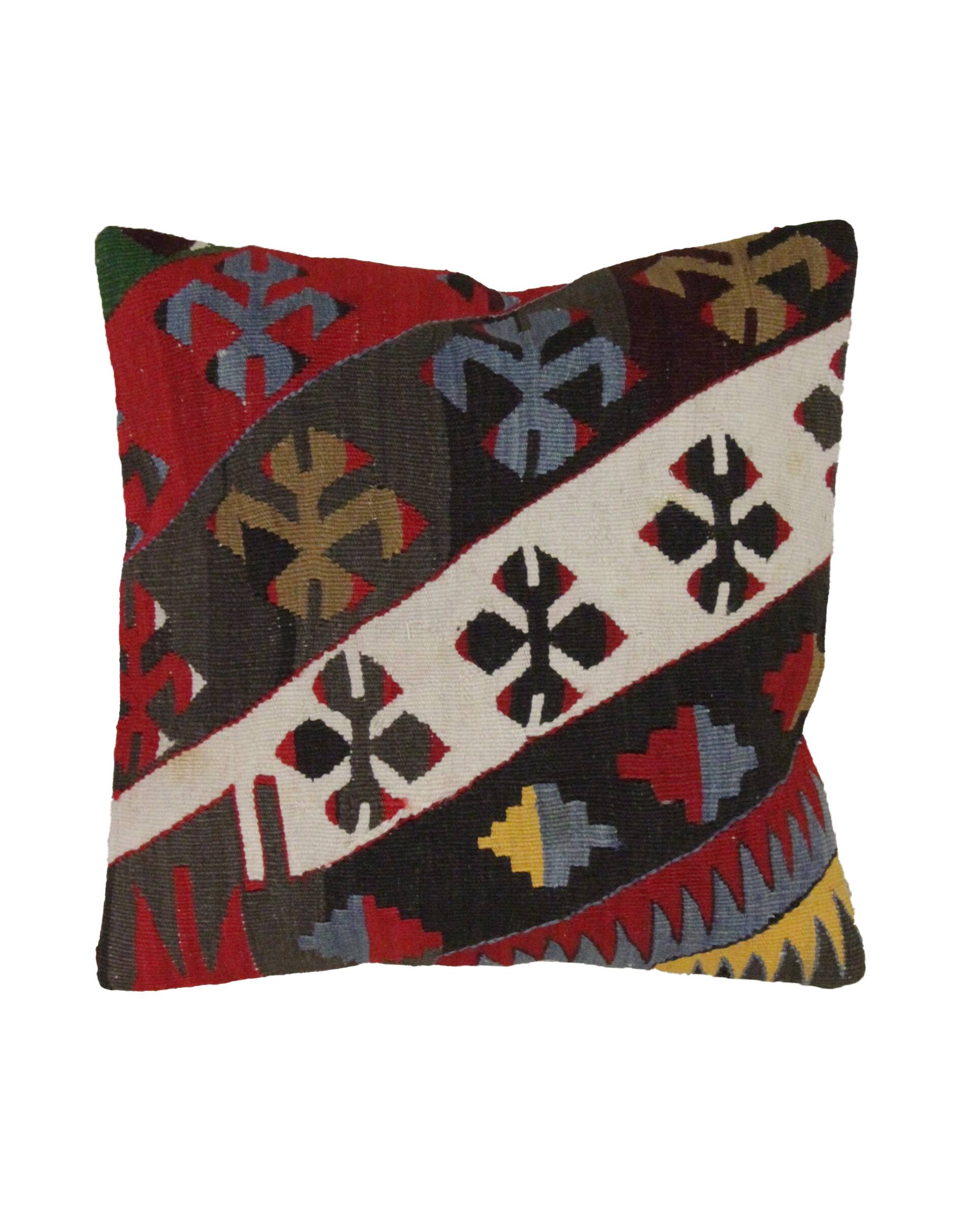 A Pair of Atique Turkish Flatweabe Kilim Cushion Cover, Geometric Pillow