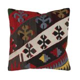 A Pair of Atique Turkish Flatweabe Kilim Cushion Cover, Geometric Pillow