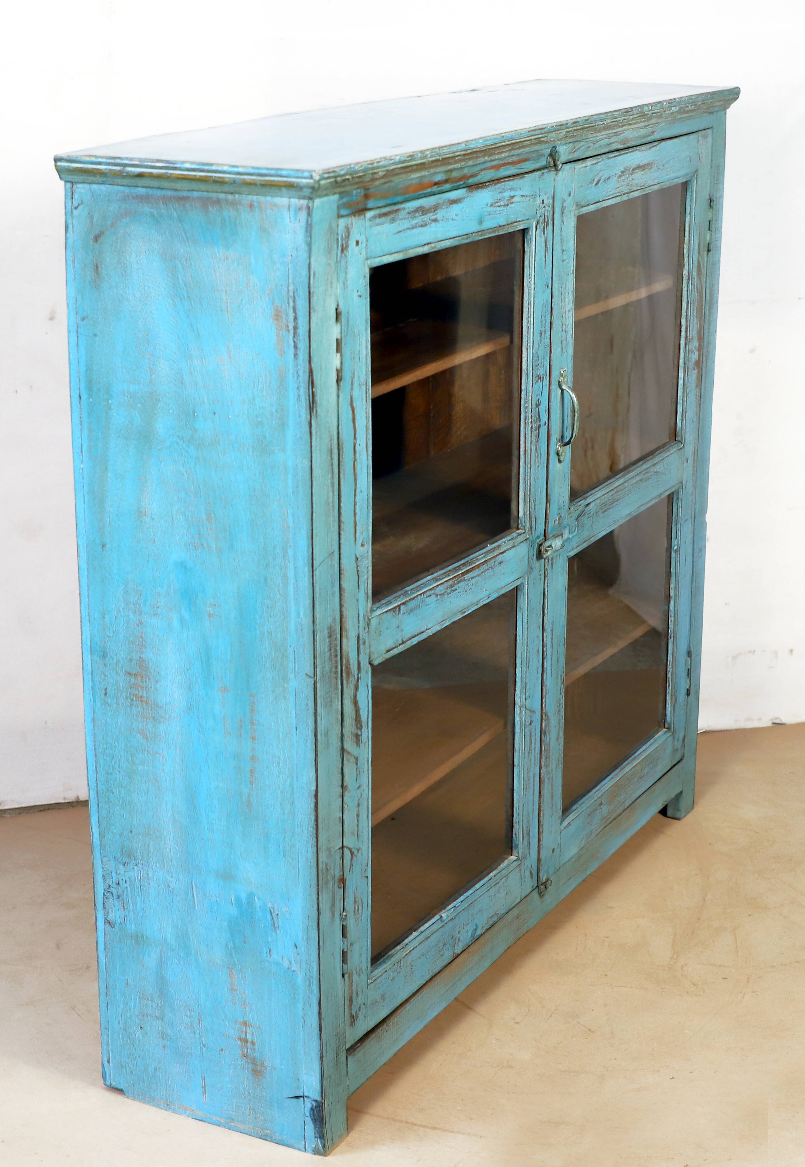 Burmese teak showcase with original blue patina