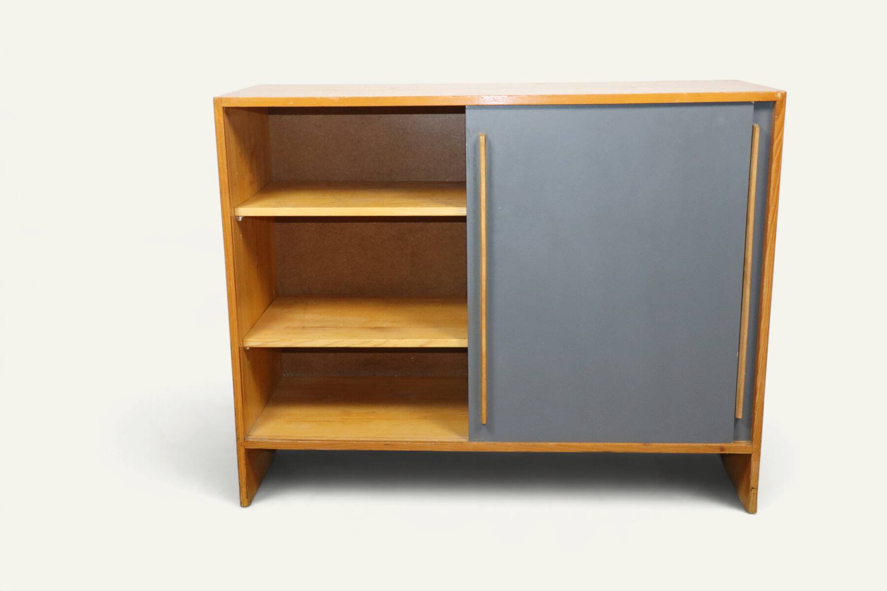 Vintage wooden sideboard with sliding doors – 1960s
