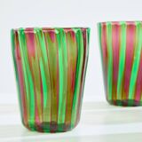 Set de 6 verres gobelets vert et violet Murano vers 1980