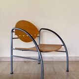 Pair of wooden and steel armchairs, 1980's