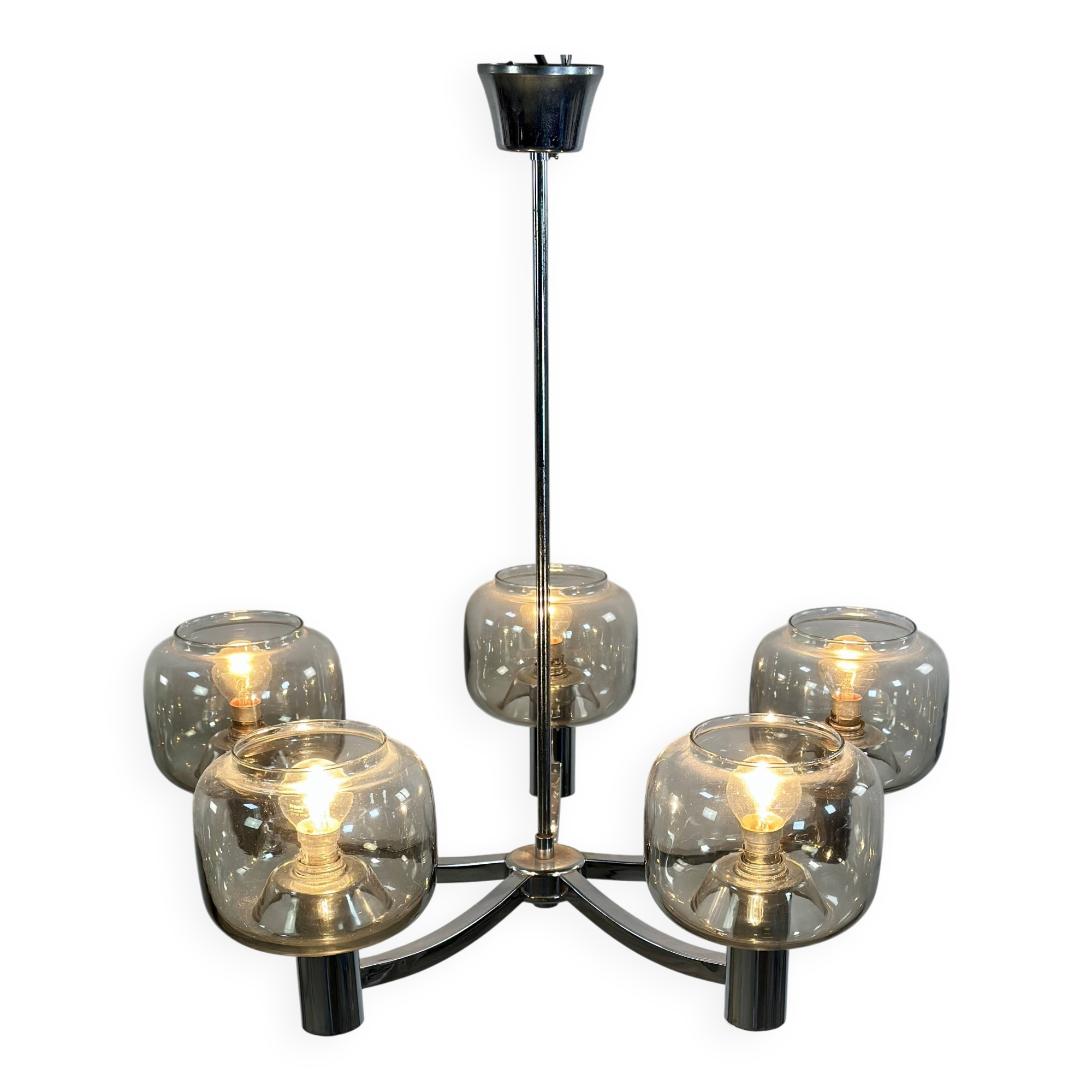 Vintage 70's chrome metal chandelier by Gaetano Sciolari