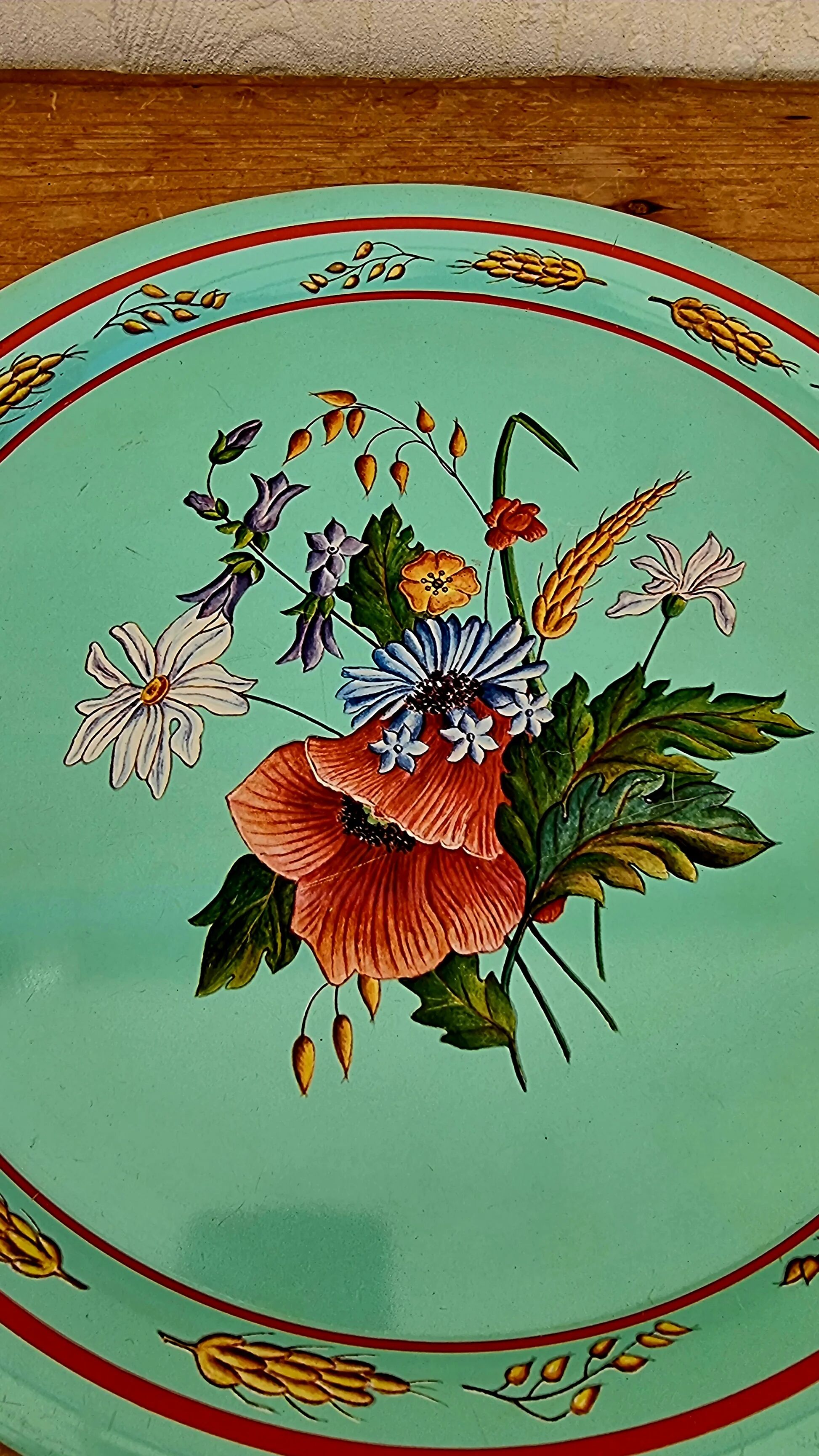 Plateau vintage turquoise décor floral champêtre