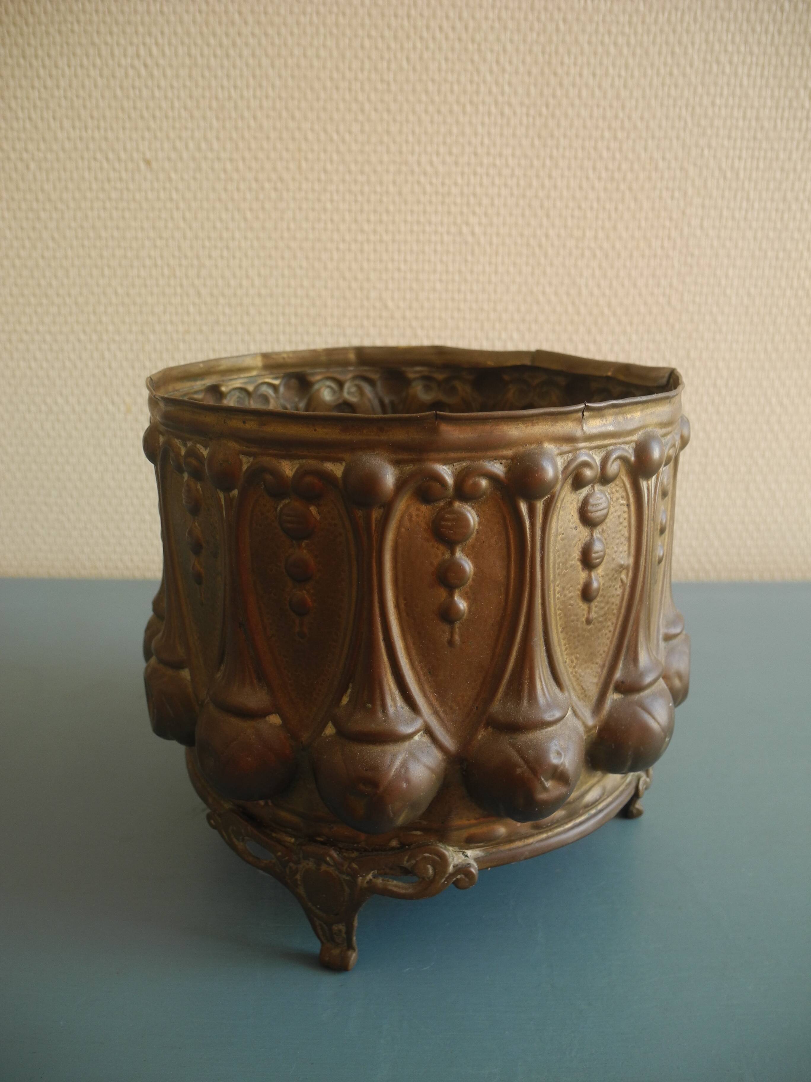 brass cache pot antique decorative planter flower pot