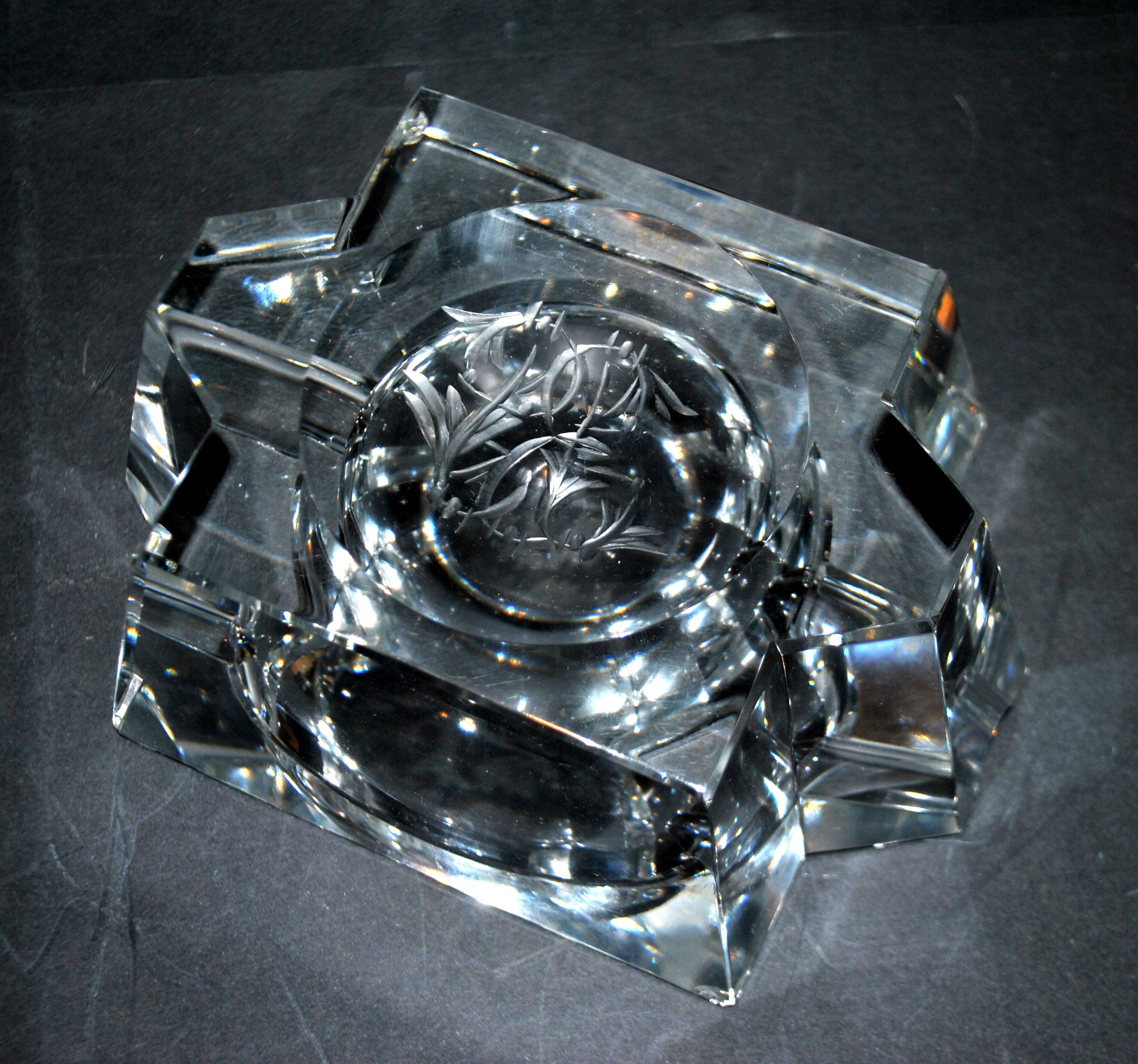 Saint-Louis DESIGN Modernist Crystal Ashtray with Label