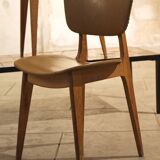 Trio of vintage 6157 chairs by Roger Landault leather and wood 1950