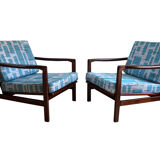 Model B-7752 Blue Jacquard Armchairs by Zenon Bączyk, 1960s, Set of 2