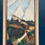 Large Original Swedish Oil on Canvas – “Cubist Landscape” by Kjell Lindberg – Signed – Vintage & Framed