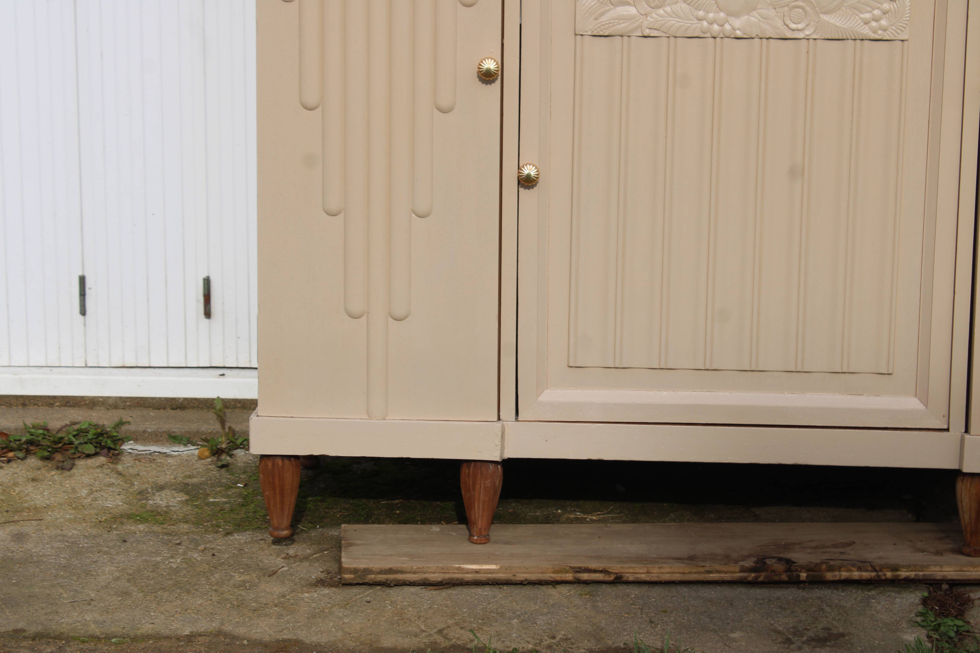 Renovated Art Deco buffet, pink marble and original mirror.