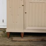 Renovated Art Deco buffet, pink marble and original mirror.